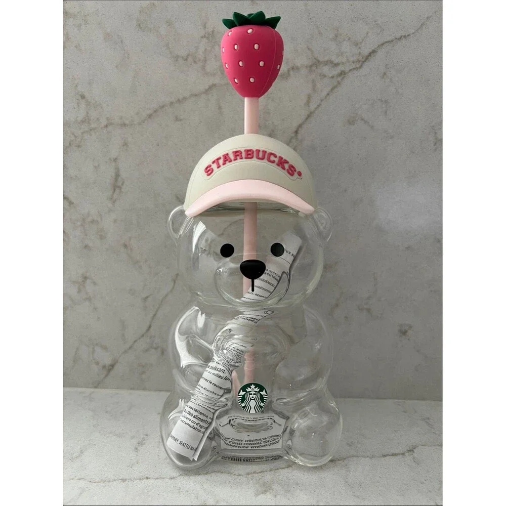 Starbucks Pink Barista July Drink Strawberry Bear Cup Glass